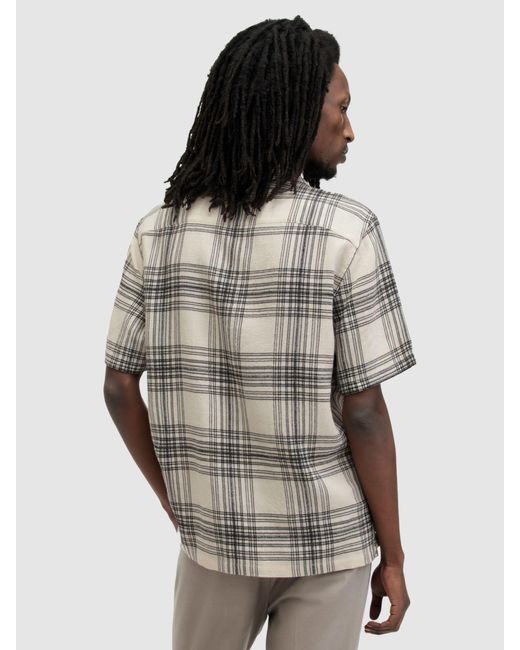 AllSaints Gray Padres Short Sleeve Check Print Shirt for men