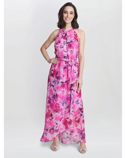 Gina Bacconi Pink Hermione Floral Print Maxi Dress