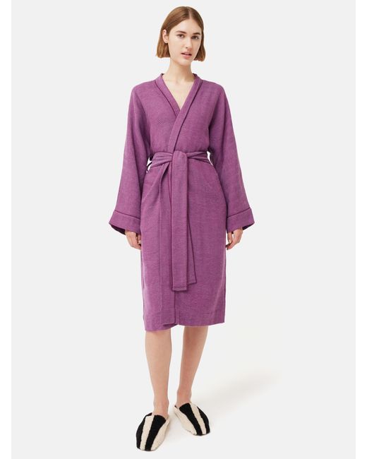 Jigsaw Purple Cotton Herringbone Dressing Gown