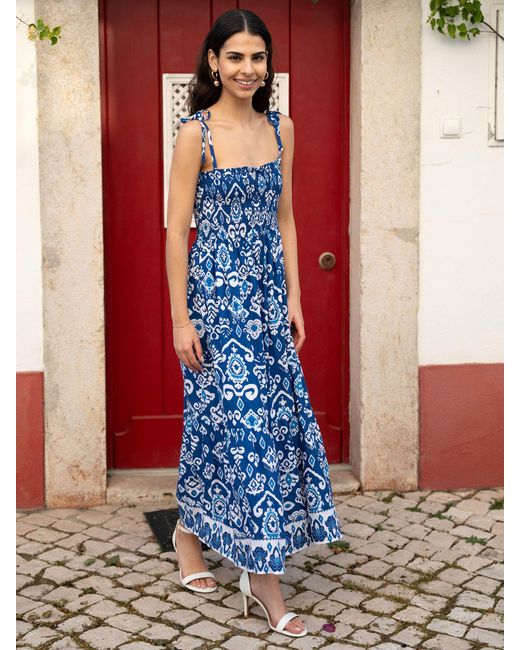 Yumi' Multicolor Ikat Print Maxi Sun Dress
