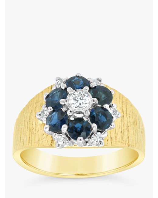 Milton & Humble Jewellery Blue Second Hand 18ct White & Yellow Gold Sapphire & Diamond Floral Cluster Ring for men