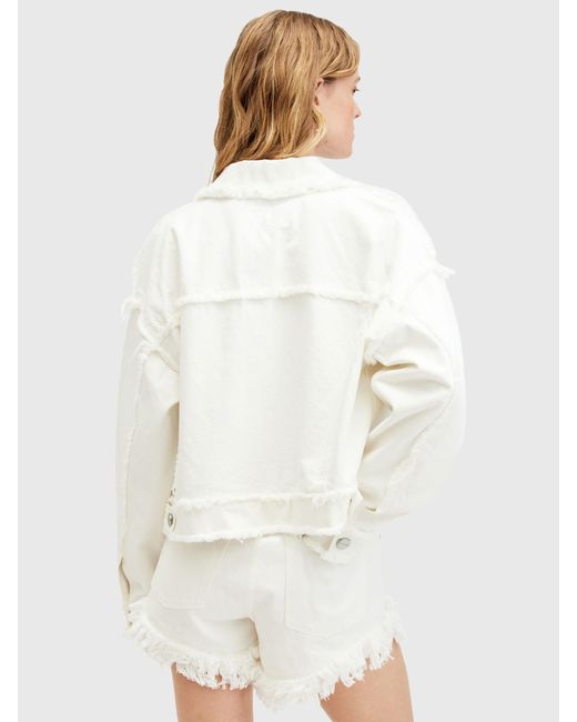 AllSaints White Claude Frayed Denim Jacket