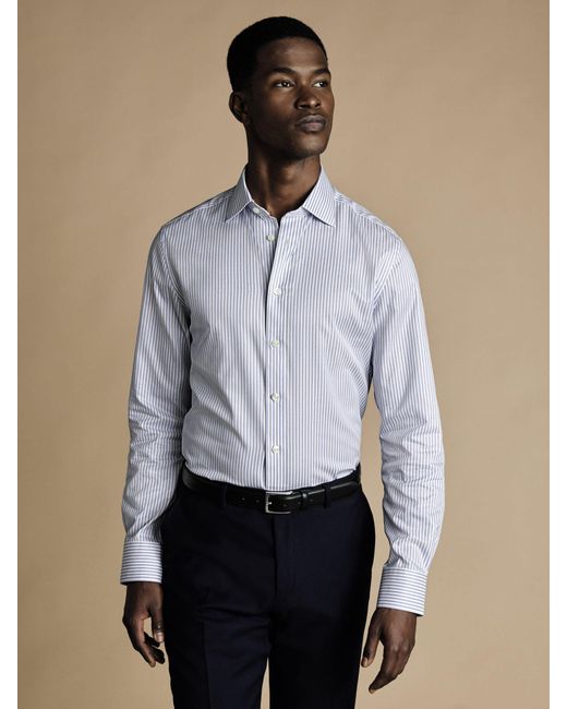 Charles Tyrwhitt Blue Stripe Cotton Twill Shirt for men