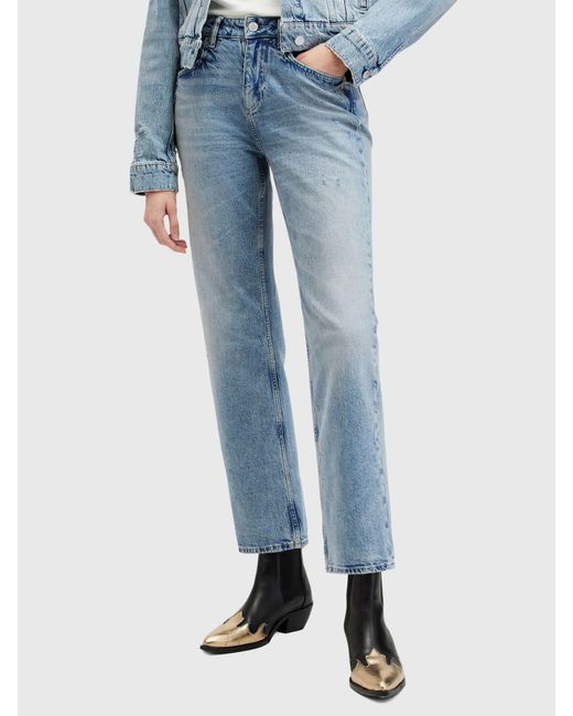 AllSaints Blue Ida Mid Rise Straight Leg Jeans