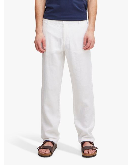 Casual Friday White Pandrup Regular Fit Linen Trousers for men