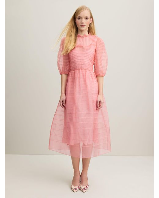 L.K.Bennett Pink Maddie Silk Organza Frill Detail Midi Dress