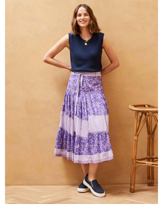 Brora Blue Organic Cotton Block Print Skirt