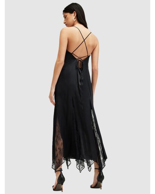 AllSaints Black Jasmine Silk Blend Midi Dress