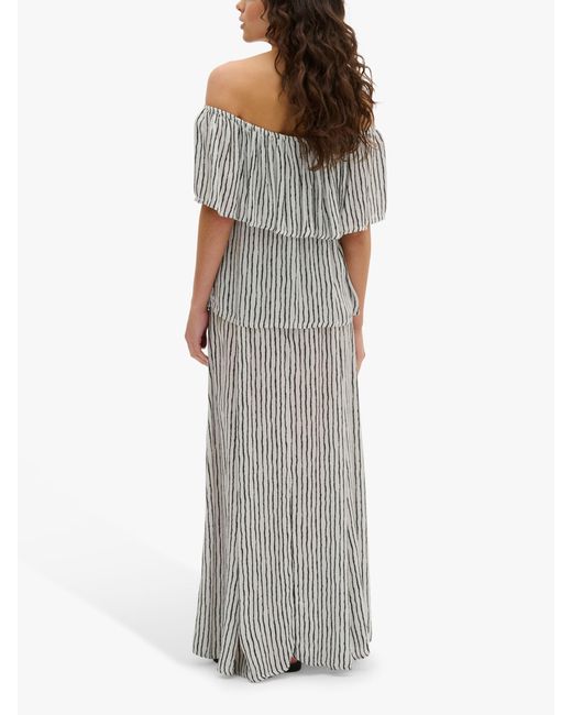 My Essential Wardrobe Gray Melissa Striped Off-the-shoulder Ruffle Top