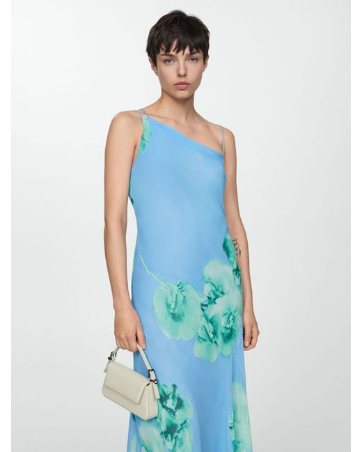 Mango Blue Philo Asymmetric Floral Maxi Dress