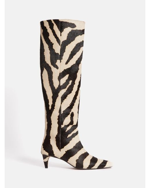 Jigsaw White Calf Hair Zebra Print Knee High Boots