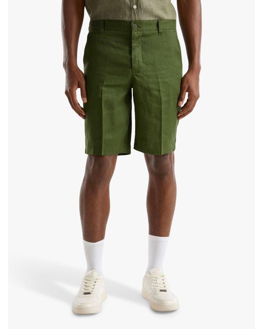 Benetton Green Linen Shorts for men