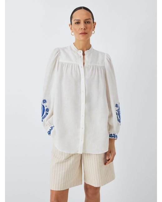 Weekend by Maxmara White Carnia Embroidered Linen Blouse