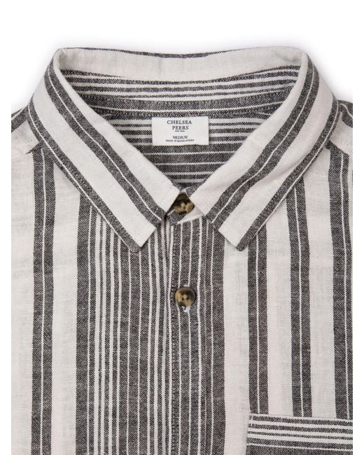 Chelsea Peers Gray Linen Blend Stripe Shirt for men