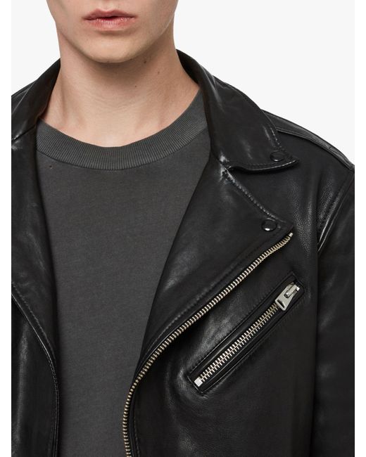 Allsaints Roundhouse Leather Biker Jacket In Black For Men
