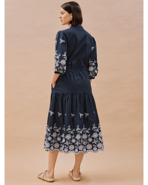 Albaray Blue Organic Cotton Broderie Anglaise Shirt Dress