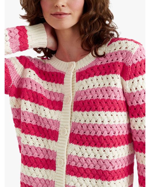 Chinti & Parker Pink Crochet Stripe Cardigan