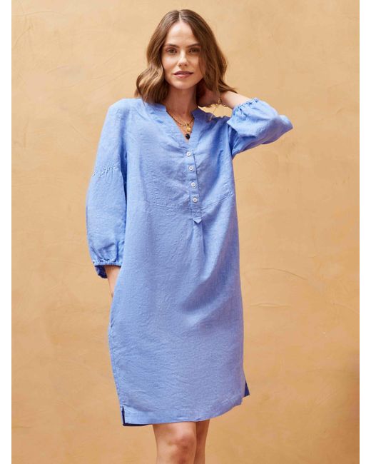 Brora Blue Cross Dye Linen Tunic Dress
