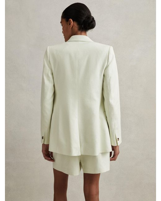 Reiss Natural Dianna - Mint Double Breasted Linen Blend Suit Blazer