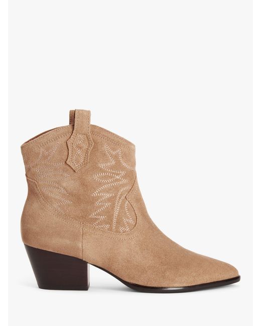John Lewis Natural And/or Phoenixx Suede Embroidered Western Ankle Boots