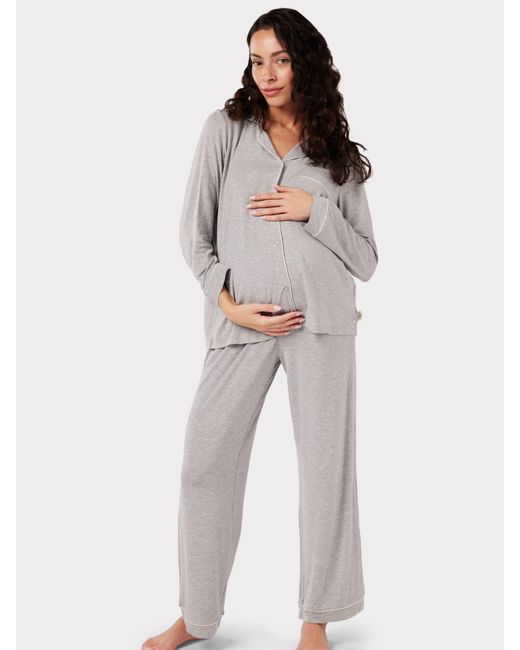 Chelsea Peers Gray Modal Long Shirt Maternity Pyjama Set
