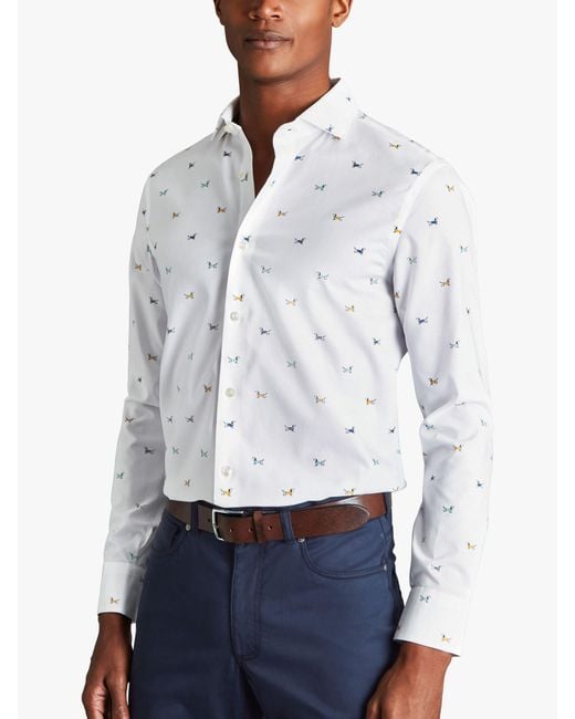 Charles Tyrwhitt White Classic Collar Non-iron Dog Print Shirt for men