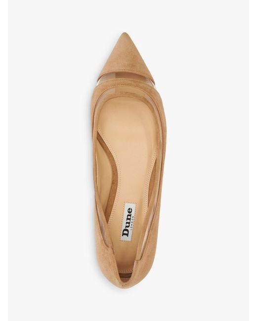 Dune Natural Hepburn Vinyl Panel Suede Pointed Toe Court Shoes