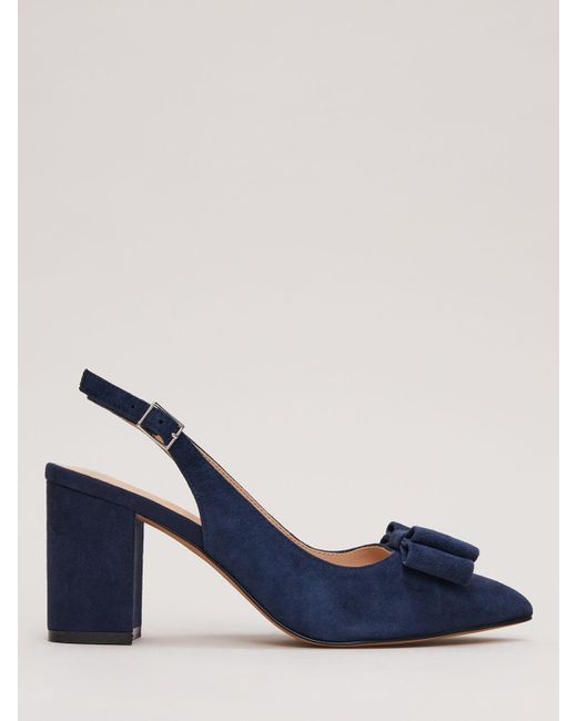 Phase Eight Blue Suede Bow Detail Slingback Court Shoes