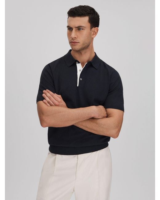 Reiss Blue Finch - Navy Cotton Blend Contrast Polo Shirt, S for men