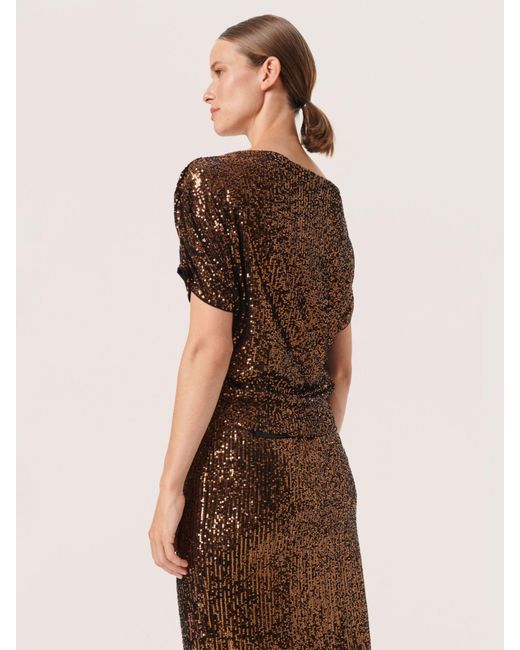 Soaked In Luxury Brown Suse Asymmetrical Sleeve Sequin Top