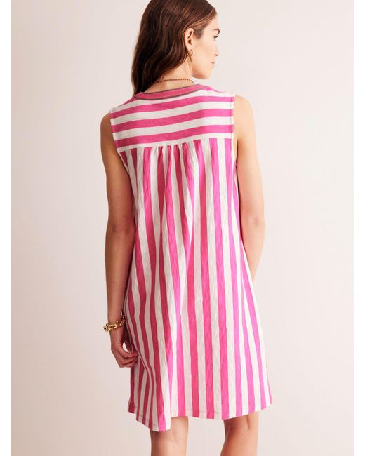 Boden Pink Nadine Striped Cotton Relaxed Dress