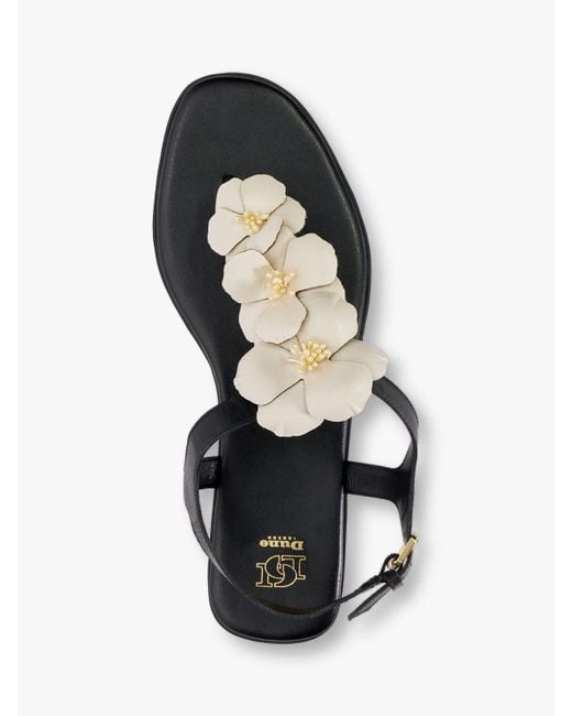 Dune White Linaria Floral Embellished Leather Toe Post Sandals
