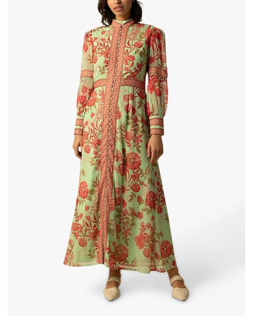 Raishma Green Aspen Floral Bishop Sleeve Maxi Dress