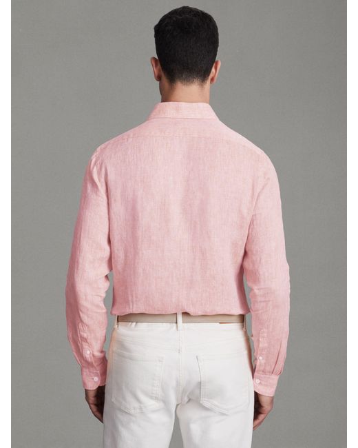 Reiss Pink Ruban Regular Fit Linen Shirt for men