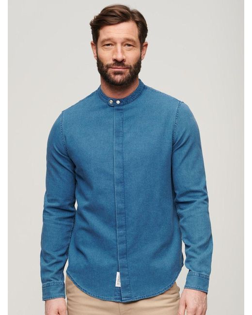 Superdry Blue Grandad Shirt for men