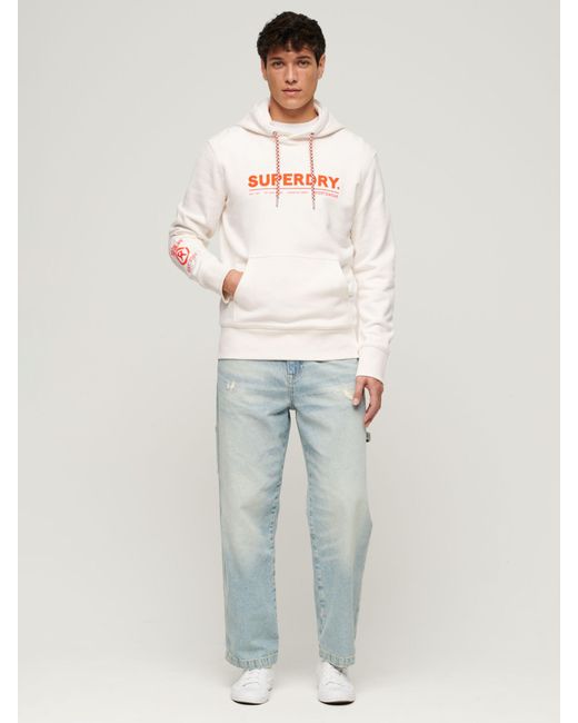 Superdry White Utility Sport Logo Loose Hoodie for men