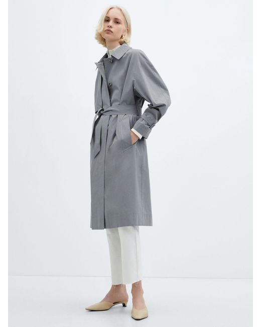 Mango Gray Anchovy Knee Lengt Belted Coat