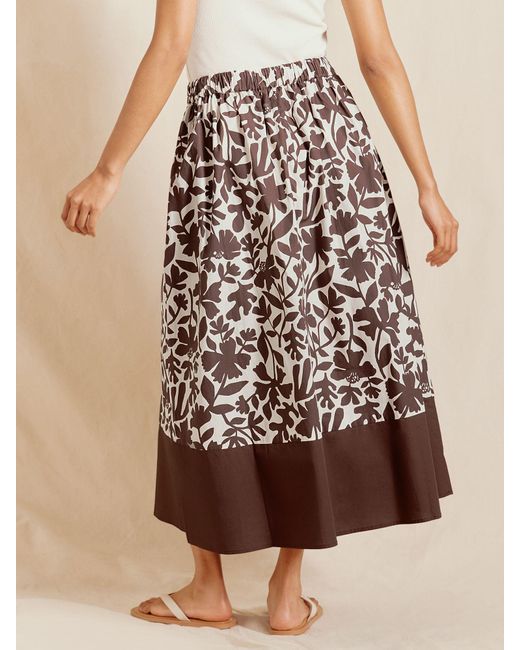 Albaray Natural Organic Cotton Floral Print Midi Skirt