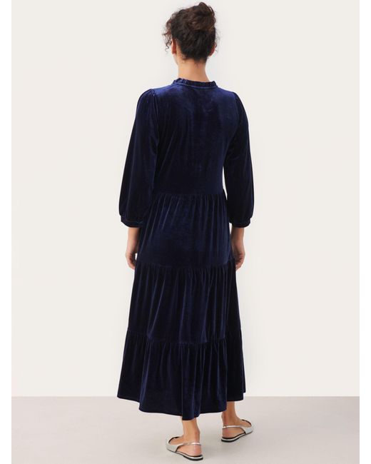Part Two Blue Viggasa Velvet 3/4 Sleeve Midi Dress