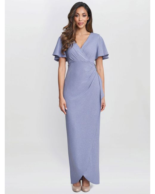 Gina Bacconi Blue Alissa Mock Wrap Shimmer Maxi Dress