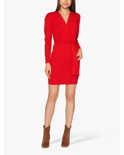Sisters Point Red Glut Wrap Mini Dress