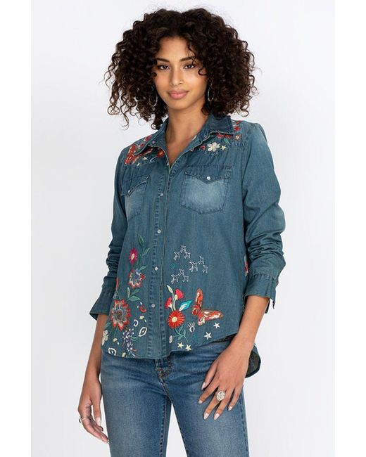 Johnny Was Olinda Frayed Western Shirt 