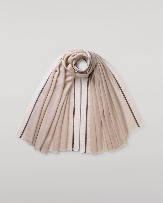 Johnstons White Ives Chevron Border Cashmere Scarf