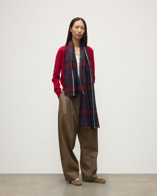 Johnstons Blue Orton Crammed Tartan Cashmere Scarf