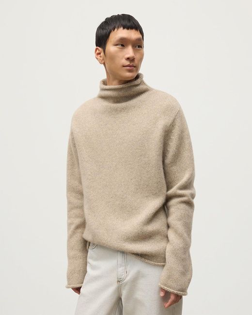 Johnstons White Kester Natural Marl Cashmere Funnel Neck Jumper for men