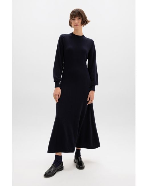 Johnstons of Elgin Fit & Flare Dark Cashmere Dress in Blue | Lyst UK