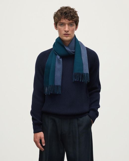 Johnstons Blue Contrast Reversible Cashmere Scarf