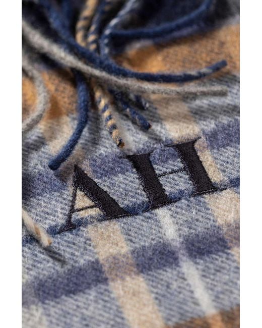 Johnstons Blue House Check Wide Cashmere Scarf