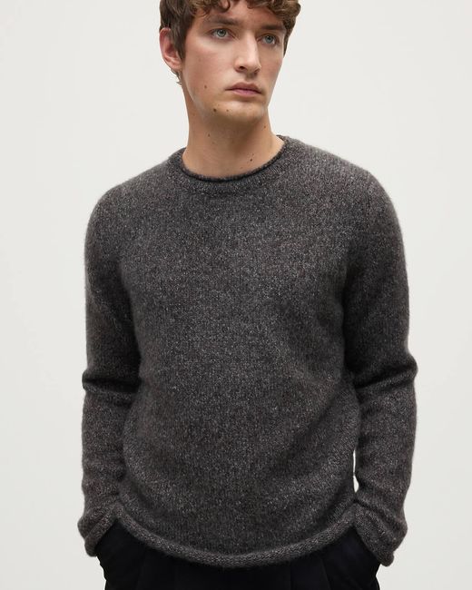 Johnstons Gray Brushed Cashmere Silk Charcoal Jumper for men