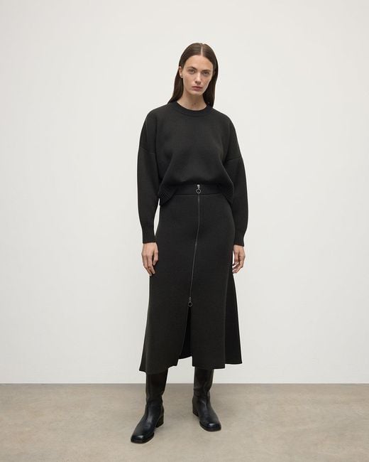 Johnstons Black A-Line Milano Mid Cashmere Skirt